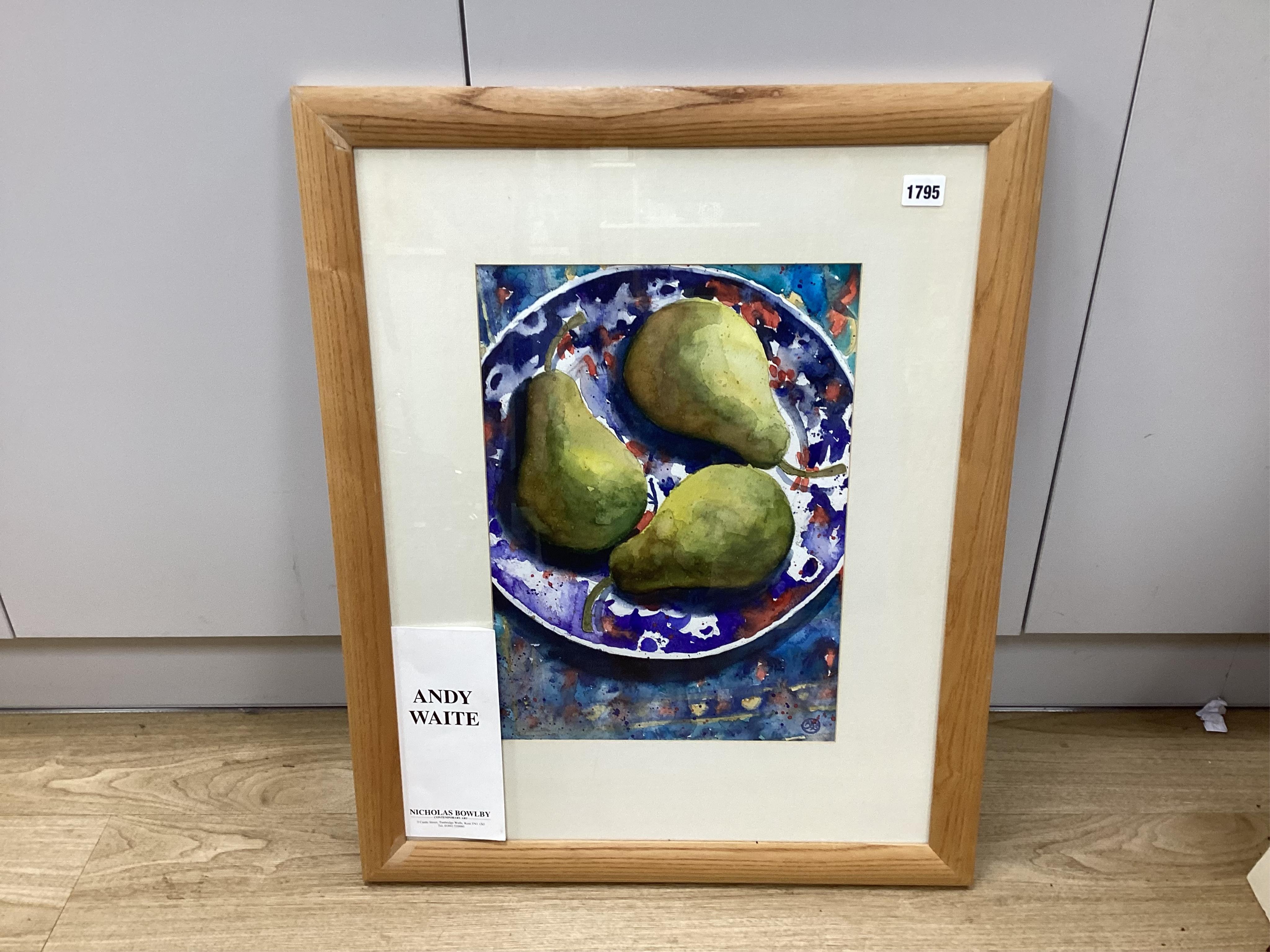 Andy Waite (contemporary), Still life of pears, monogrammed, watercolour, 42 x 29cm